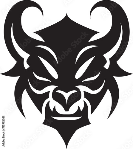 Chic Oni Graphic Minimalistic Black Emblem for a Unique Identity Mystical Oni Face Stylish Vector Illustration in Noir
