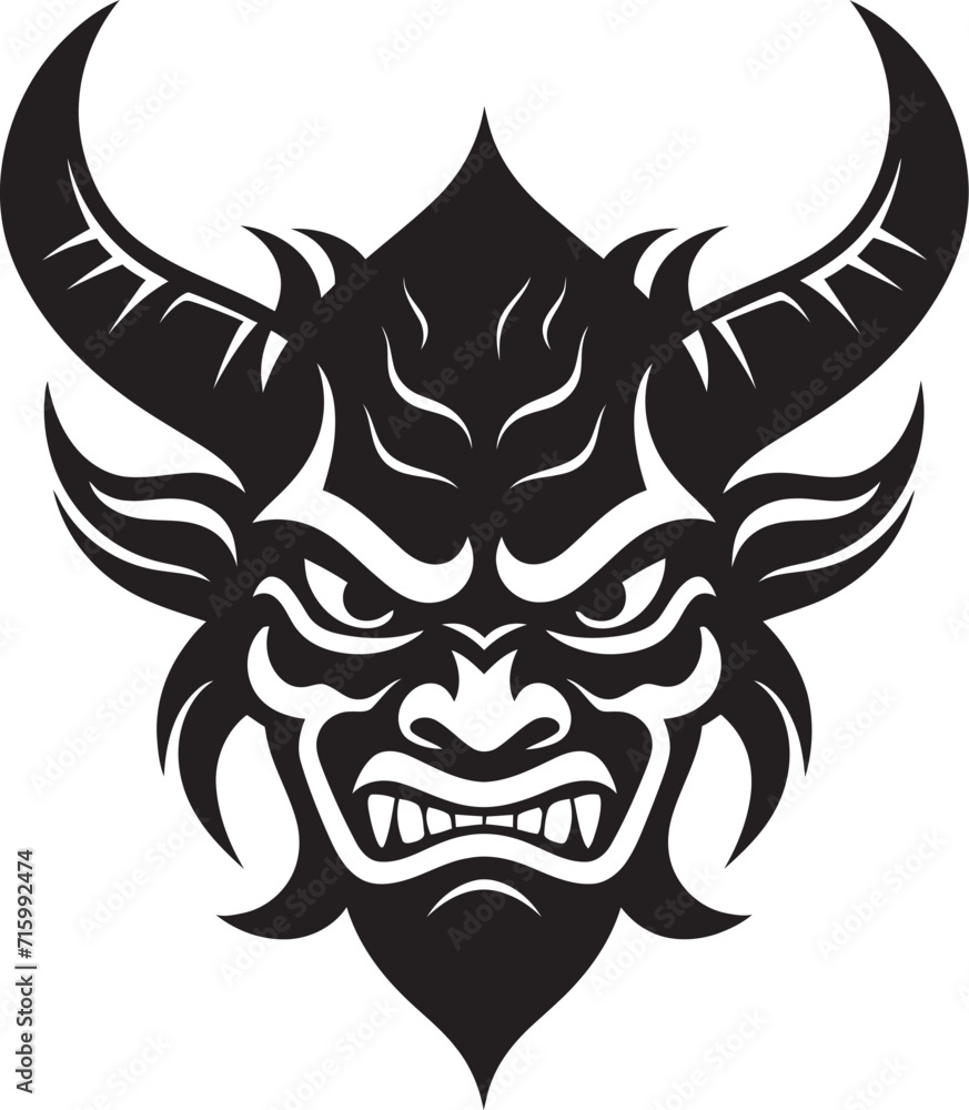 Chic Oni Noir Stylish Black Emblem with Japanese Flair Mystical Oni Face Sleek Vector Art for a Captivating Logo