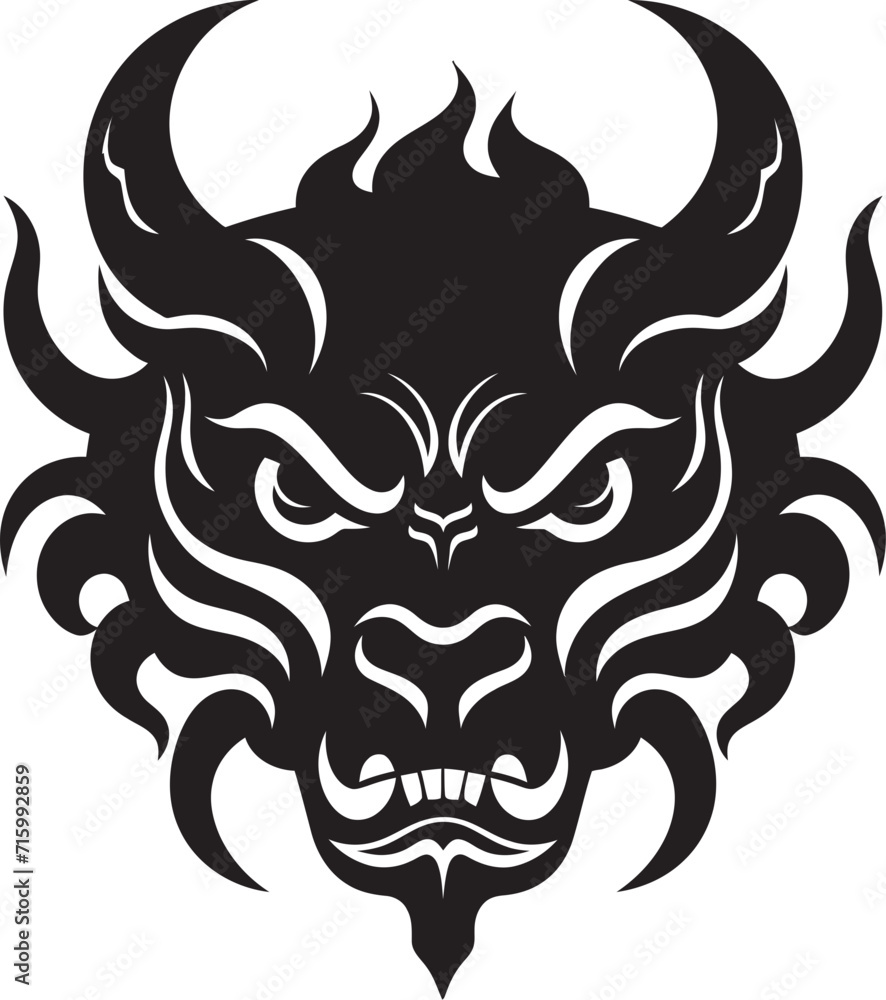 Dark Oni Mask Logo Vector Art with a Menacing Twist Japanese Demon Symbol Sleek Oni Head in Black
