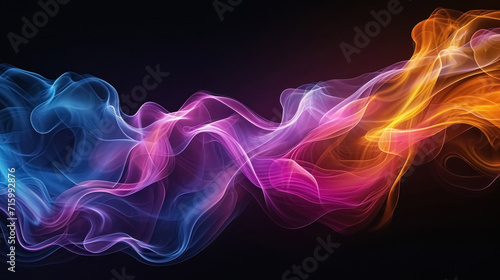Flowing streams of multicolored smoke on a black background, background wallpaper with intricate luminous waves