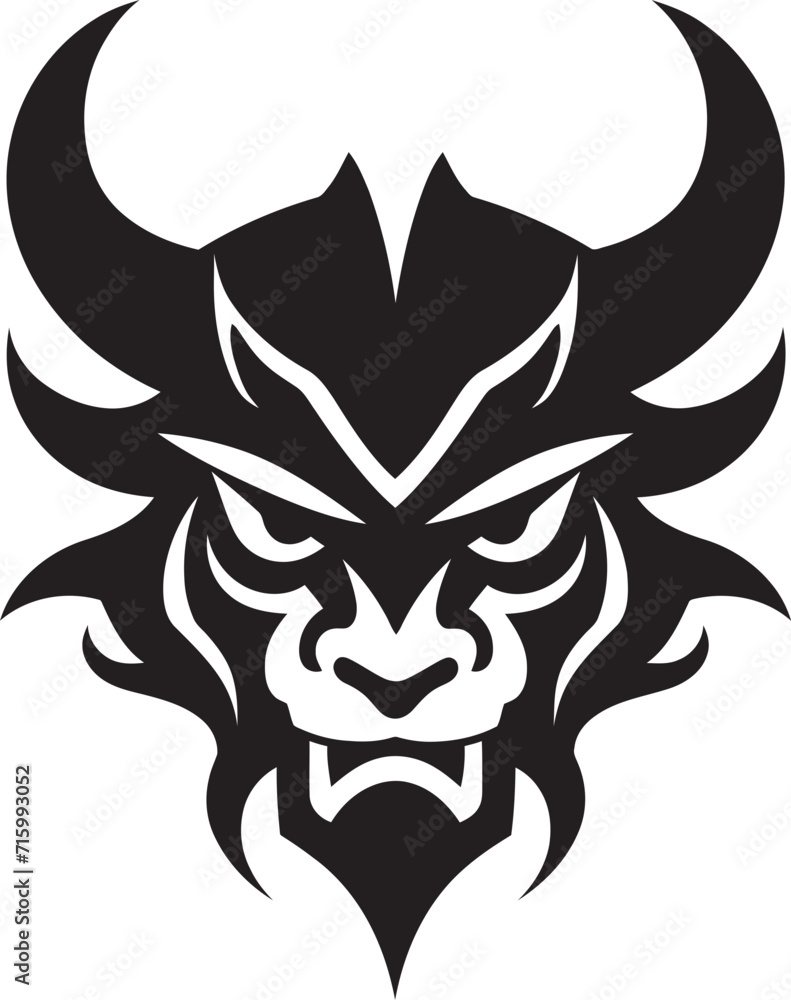 Mysterious Oni Mask Design Stylish Black Icon Oni Head Vector Art Contemporary Black Logo