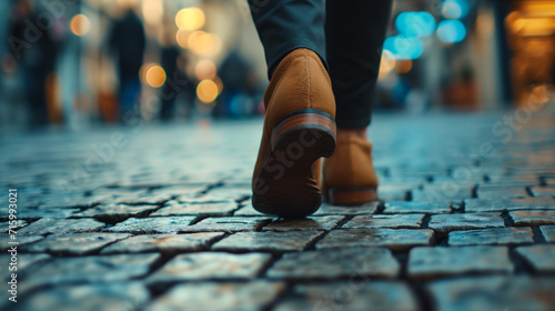 Close-up of a man's feet walking in the city © Jioo7