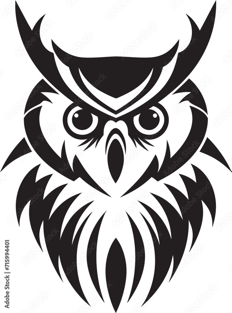 Mystical Nocturne Elegant Black Emblem with Owl Illustration Night Vision Intricate Vector Logo with Noir Black Owl Design