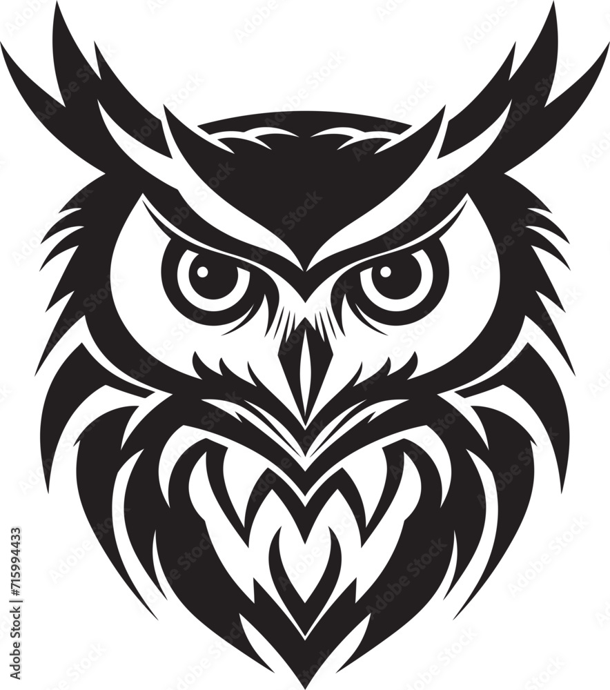Night Vision Intricate Vector Logo with Noir Black Owl Design Wise Guardian Emblem Contemporary Vector Art with Elegant Owl Touch