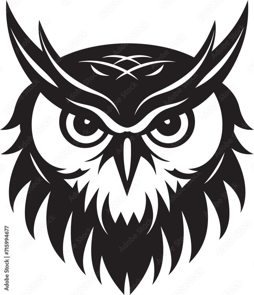 Dark Owl Silhouette Sleek Black Icon for Modern Branding Mystical Nocturne Intricate Vector Logo with Owl Design