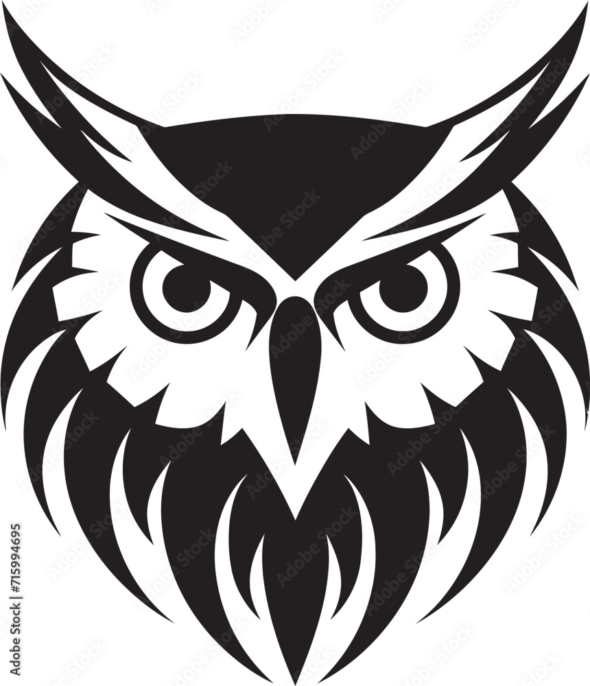 Nocturnal Guardian Stylish Vector Illustration with Elegant Owl Emblem Elegant Owl Logo Intricate Black Icon Design for Modern Branding