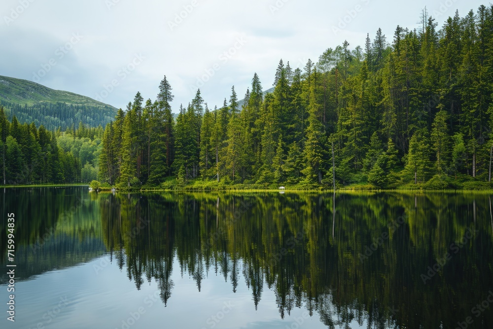 Serene Lake Surrounded by Trees