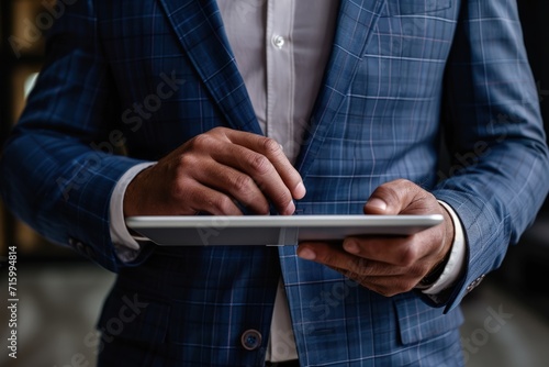 Man Holding Tablet in Suit