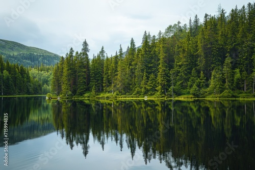 Serene Lake Surrounded by Trees © Ilugram
