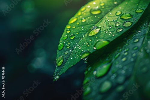 Glistening Green Leaf With Water Droplets