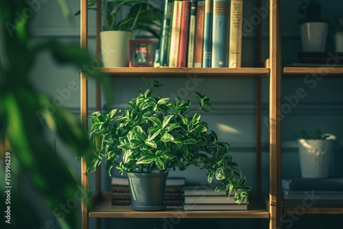 Potted Plant on Wooden Shelf