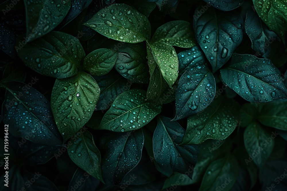 Fresh Green Leaves With Water Droplets
