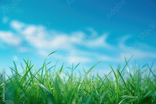 Serene Green Grass Field Under a Blue Sky