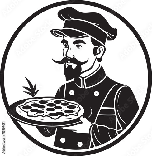 Culinary Mastery Intricate Black Emblem for a Modern Pizzeria Look Artisanal Pizzaiolo Stylish Vector Icon with Sleek Pizza Silhouette