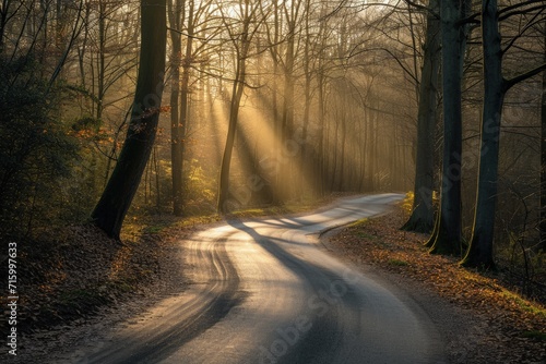 Sun Shines Through Trees on Road