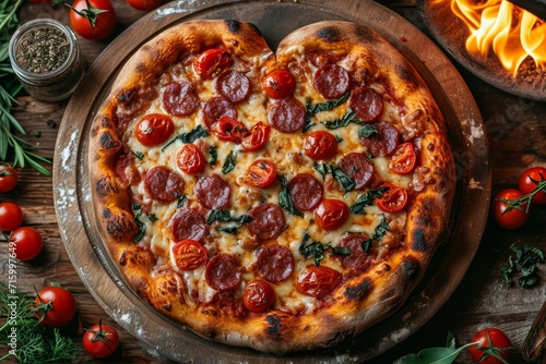 Heart fire-baked pizza salami 