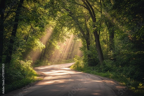 Sun Shines Through Trees on Road