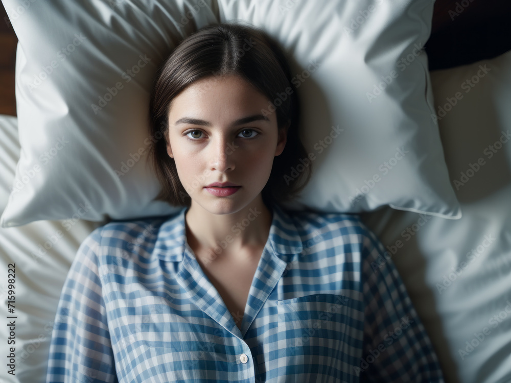 A beautiful model-looking girl with short hair lies on the couch in pajamas in the morning time. A beautiful model-looking girl with short hair lies on the couch in pajamas in the morning time.