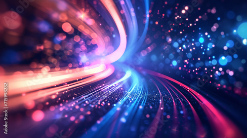 A visually striking digital technology abstract background, where blurred and moving lights intersect with precisionist lines The image represents the fusion of motion and clarity in digital