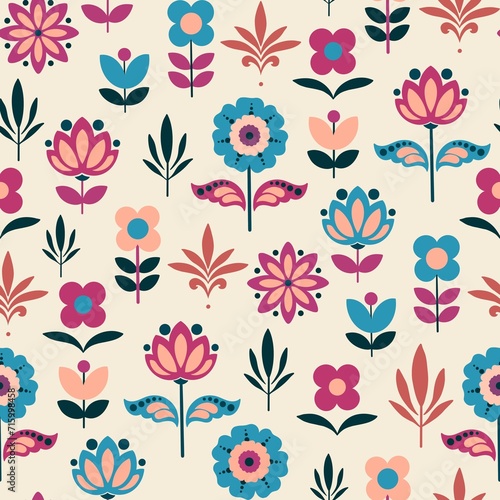 Ethnic floral pattern. Ethnic textile motif. Vibrant floral print. Traditional blossom design