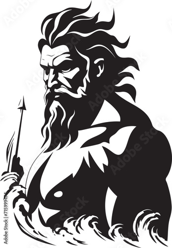 Poseidons Crest Iconic Black Logo Design Unveiled in 80 Words Sea God Symbol Poseidons Black Vector Icon in 80 Words