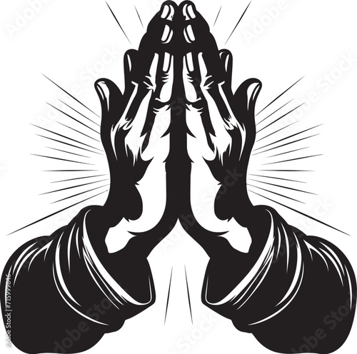 Reverent Reach Praying Hands Black Vector Logo in 80 Words Spiritual Significance Black Icon Design of Praying Hands Unveiled