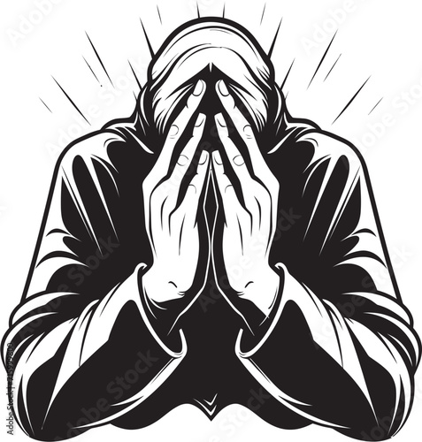 Faithful Fingertips Black Icon Design of Praying Hands Unveiled Spiritual Symbol Praying Hands Black Vector Logo in 80 Words