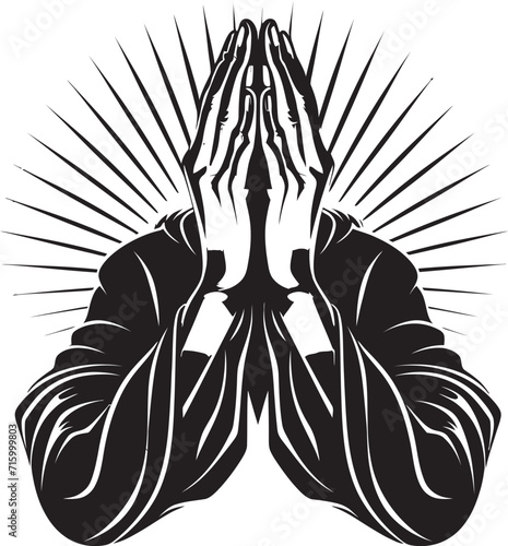 Serenity Symbol Praying Hands Black Icon Design Unveiled Faithful Fingers Monochrome Praying Hands Vector Logo in 80 Words