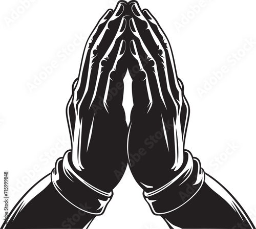 Sacred Silhouette Monochrome Praying Hands Vector in 80 Words Prayerful Positivity Praying Hands Black Icon Design Shines