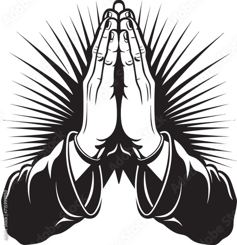 Prayerful Positivity Praying Hands Black Icon Design Shines Heavenly Hands Black Icon Design of Praying Hands in Vector