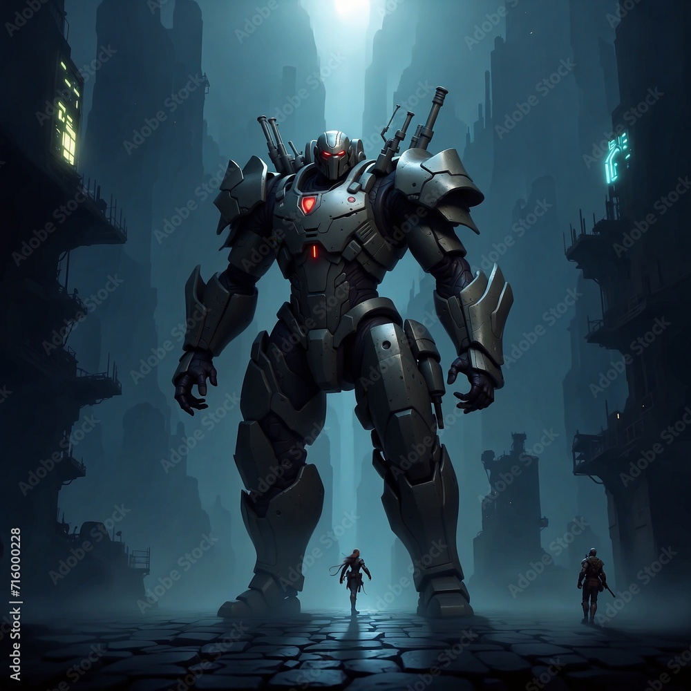 Naklejka premium robot in the night