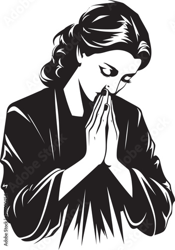 Heavenly Handiwork Vector Logo of Praying Womans Hands in Black Devotional Designs Praying Woman Hands Icon in Vector Black