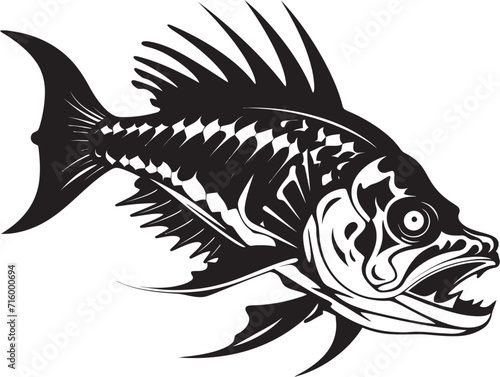 Ferocious Framework Emblem Black Icon Design for Predator Fish Skeleton Shadowy Spine Symbol Black Vector Logo for Predator Fish Skeleton