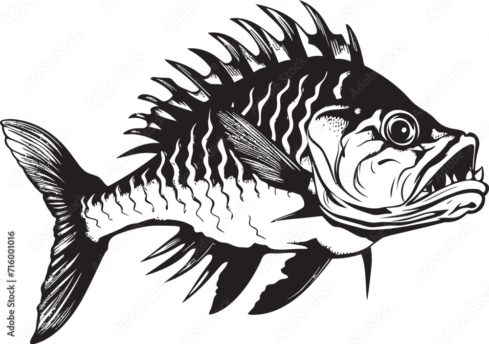 Fototapeta premium Vicious Vertebrate Vector Black Icon Design of Predator Fish Skeleton Haunting Harbinger Minimalistic Predator Fish Logo in Black Vector
