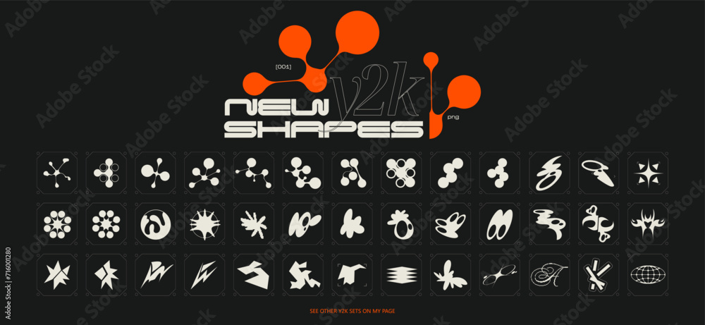 Retro Y2K futuristic elements for design. Big collection of abstract graphic geometric symbols and objects. Templates for notes, posters, banners, stickers, business cards, logo - obrazy, fototapety, plakaty 