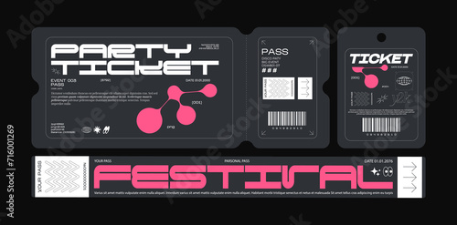 Control ticket bracelets for events, disco, festival, fan zone, party, staff. Vector mockup of a festival bracelet in a futuristic style	 photo