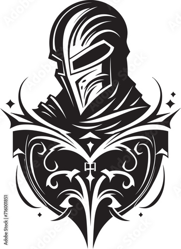 Crestfallen Sentinel Black Icon Design for Vector Sad Knight Soldier Noir Lament Elegant Black Vector Sad Knight Soldier Logo