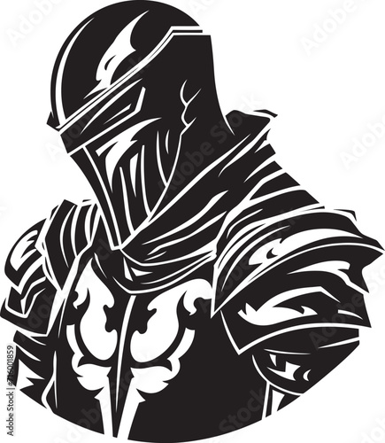 Tearful Templar Iconic Sad Knight Soldier Logo in Black Vector Somber Shieldbearer Black Icon Design for Vector Sad Knight Soldier