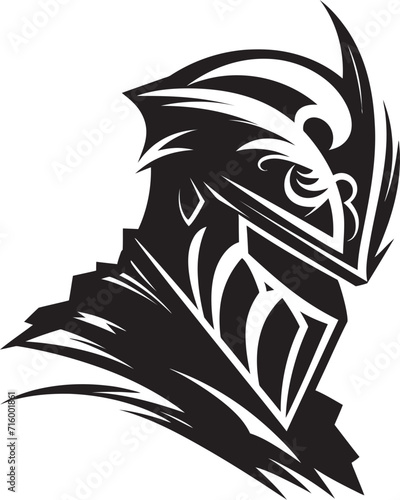 Noir Lament Elegant Black Vector Sad Knight Soldier Logo Tearful Templar Iconic Sad Knight Soldier Logo in Black Vector