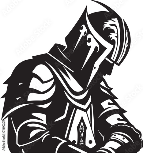 Lamenting Legionnaire Black Icon Design for Vector Sad Knight Soldier Brooding Guardian Iconic Sad Knight Soldier Logo in Black Vector