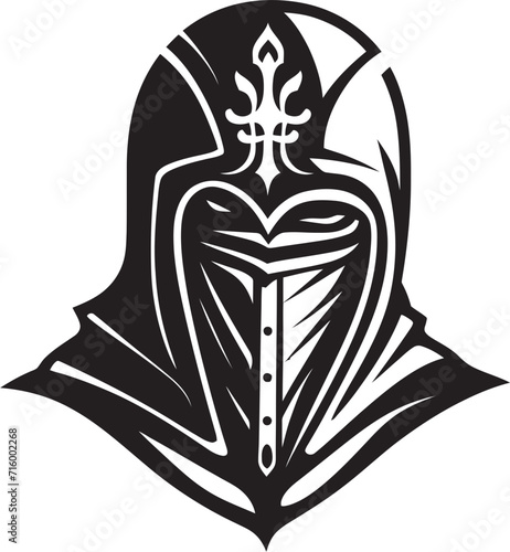 Crestfallen Sentinel Black Icon Design for Vector Sad Knight Soldier Noir Lament Elegant Black Vector Sad Knight Soldier Logo