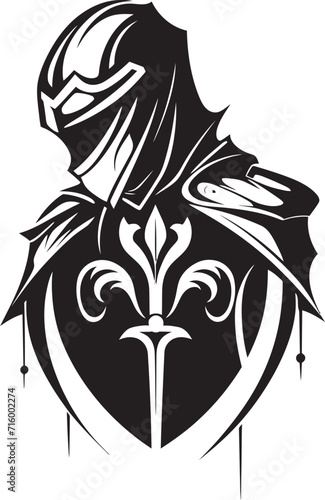 Tearful Tribute Black Icon Design for Vector Sad Knight Soldier Lamenting Legionnaire Iconic Sad Knight Soldier Logo in Black Vector