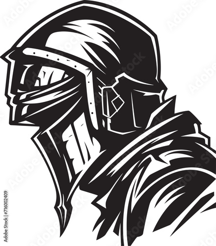 Noir Lament Elegant Black Vector Sad Knight Soldier Emblem Tearful Templar Black Icon Design for Vector Sad Knight Soldier