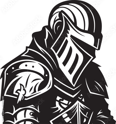 Lamenting Legionnaire Black Icon Design for Vector Sad Knight Soldier Brooding Guardian Iconic Sad Knight Soldier Logo in Black Vector