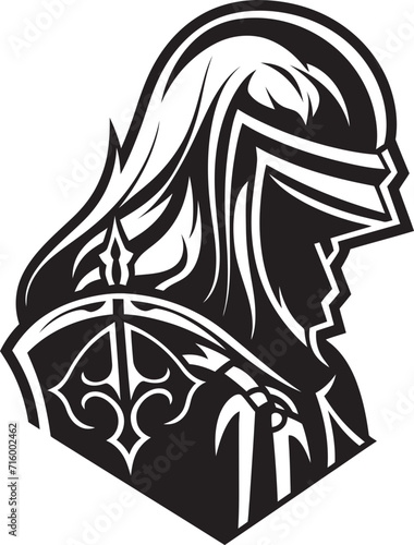 Noir Lament Black Vector Icon Design for Sad Knight Soldier Tearful Templar Iconic Sad Knight Soldier Logo in Black Vector