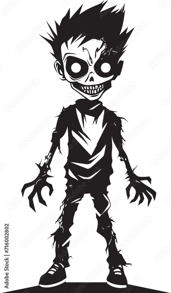 Fototapeta premium Ghostly Heirs Elegant Black Zombie Kid Logo in Vector Creepy Totem Terrors Vector Black Icon Design for Scary Zombie Kid Emblem