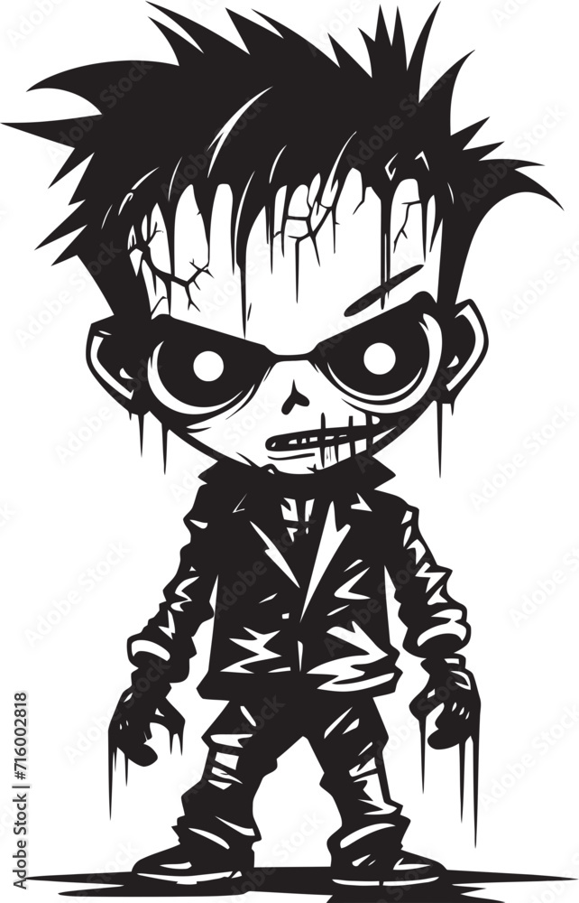 Fearful Infants Black Iconic Zombie Kid Logo in Elegant Vector Unearthly Offspring Vector Black Icon Design for Scary Zombie Kid Logo
