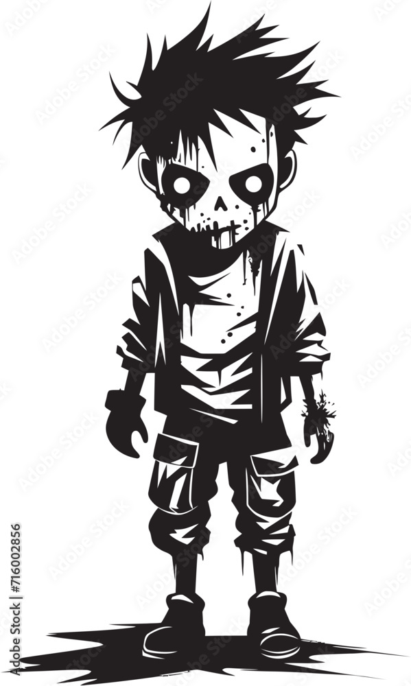 Fototapeta premium Spine Chilling Toddler of the Undead Elegant Black Zombie Kid Logo in Vector Frightening Infants Vector Black Icon Design for Scary Zombie Kid Emblem