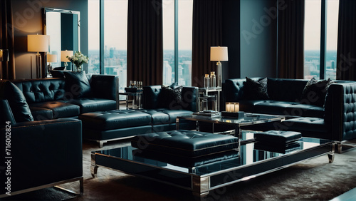 design of a luxurious living room featuring stylish leather furniture