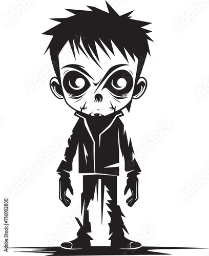 Fearful Infants Black Iconic Zombie Kid Logo in Elegant Vector Unearthly Offspring Vector Black Icon Design for Scary Zombie Kid Logo